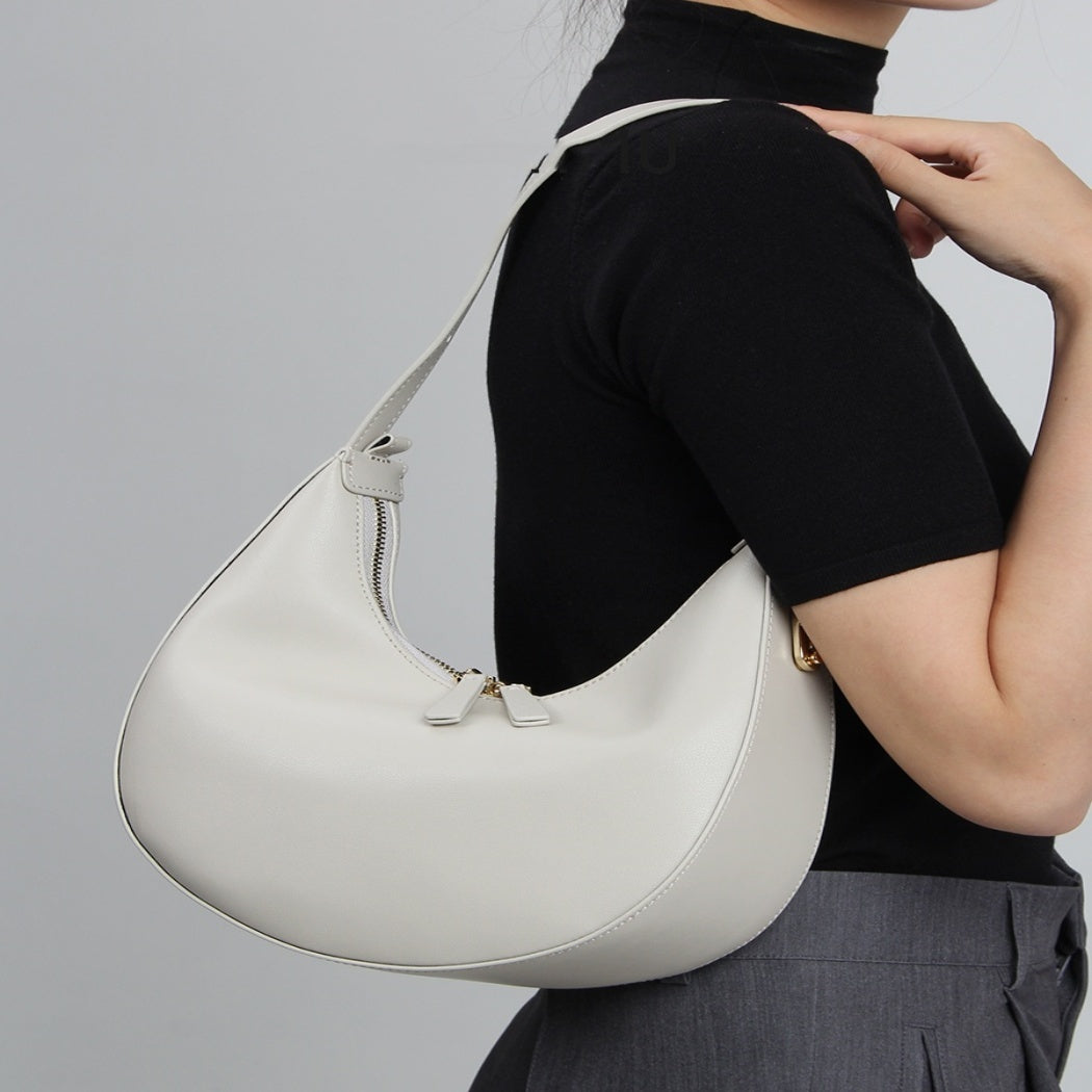 Genuine Leather White Half Moon Crescent Shoulder Messenger Hobo Tote Clutch Bag - Trending Fashion designer bag - Free UK USA deliveries 🚚 available please DM