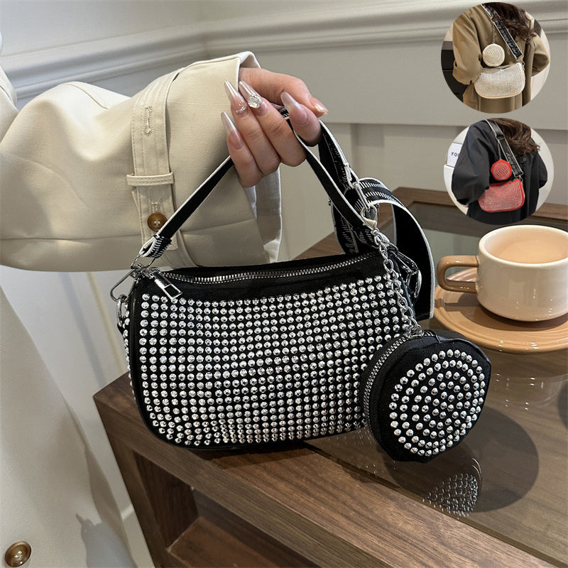 Luxury Designer Bags ❤️💎 Rhinestones Shoulder Bag With matching Small earphone coin Purse Fashion Party prom Underarm Crossbody shoulder Bag - clutch bag handbag tote crossbody bag