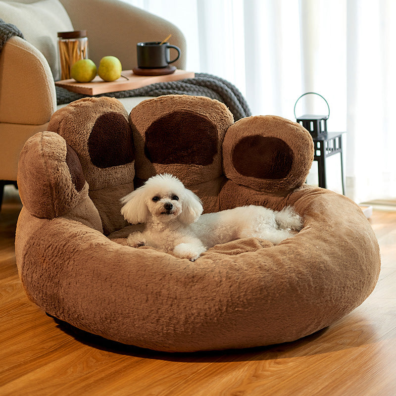 Dog Bed Cat Mat Round Large Pet House Long Plush Deep Sleeping 
Warm Bear Paw Shape Super Soft Cushion Calm Beds - Best Nesting washable warm pets bedding