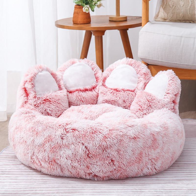 Dog Bed Cat Mat Round Large Pet House Long Plush Deep Sleeping 
Warm Bear Paw Shape Super Soft Cushion Calm Beds - Best Nesting washable warm pets bedding