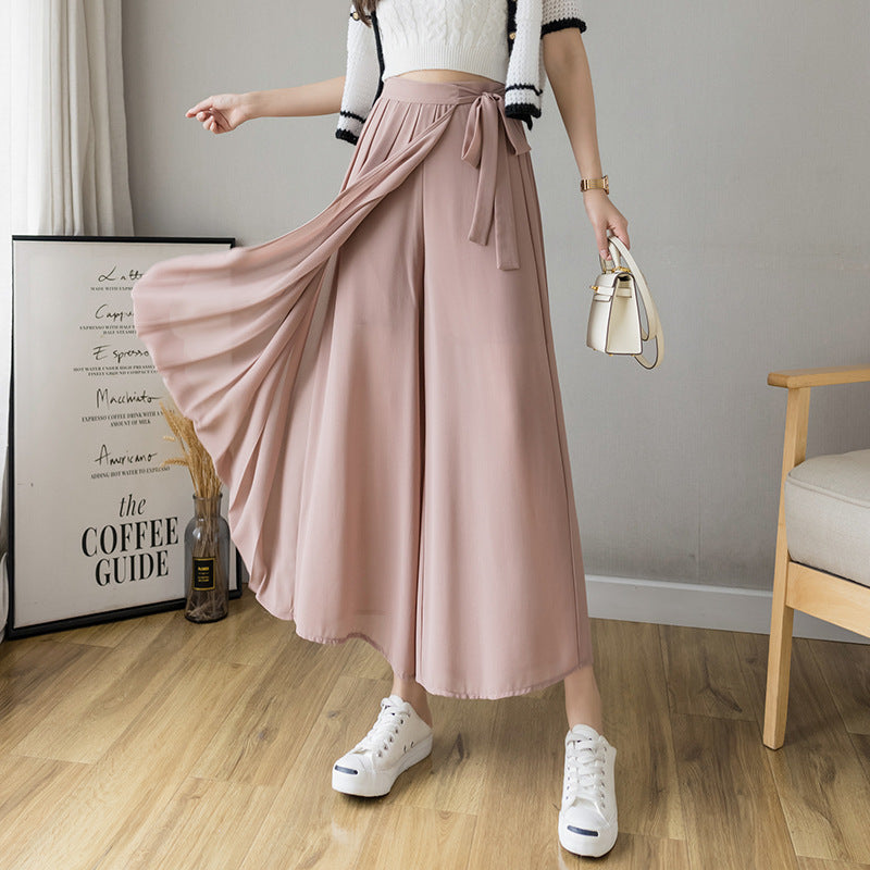 Women's Pleated Chiffon Plus Size Elastic Waist Casual Pant Skirt