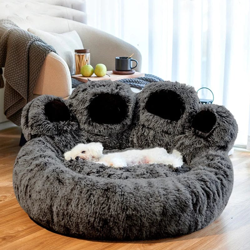 Dog Bed Cat Mat Round Large Pet House Long Plush Deep Sleeping 
Warm Bear Paw Shape Super Soft Cushion Calm Beds - Best Nesting washable warm pets bedding