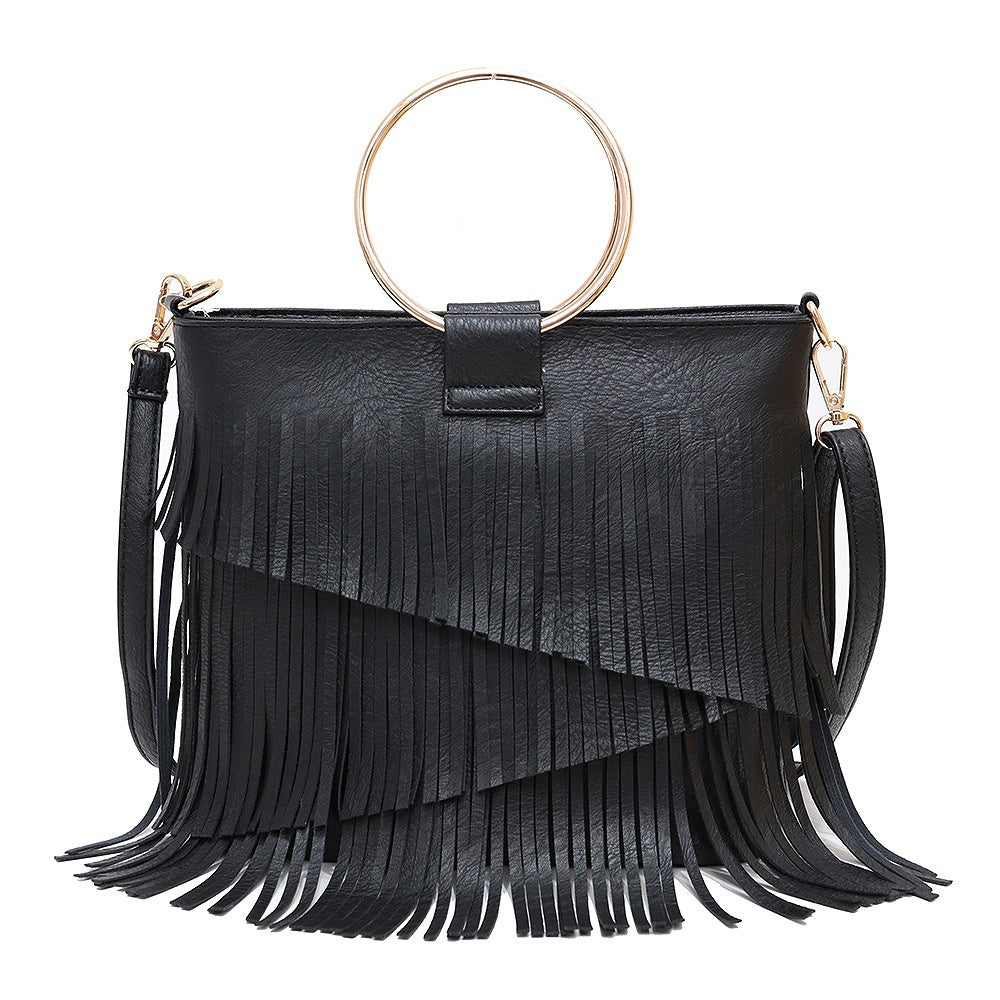 Iron Portable And Fashion New Irregular Tassel Bag with wristlet ring