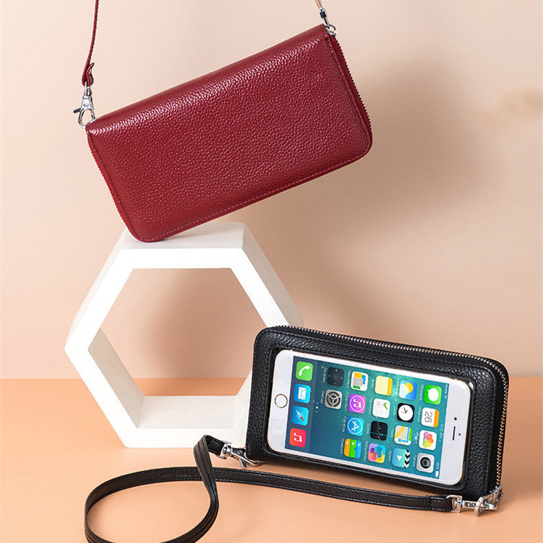 Genuine Leather Touch Screen Phone Bag Anti-theft Swiping leather purse - credit card holder purse handbag new