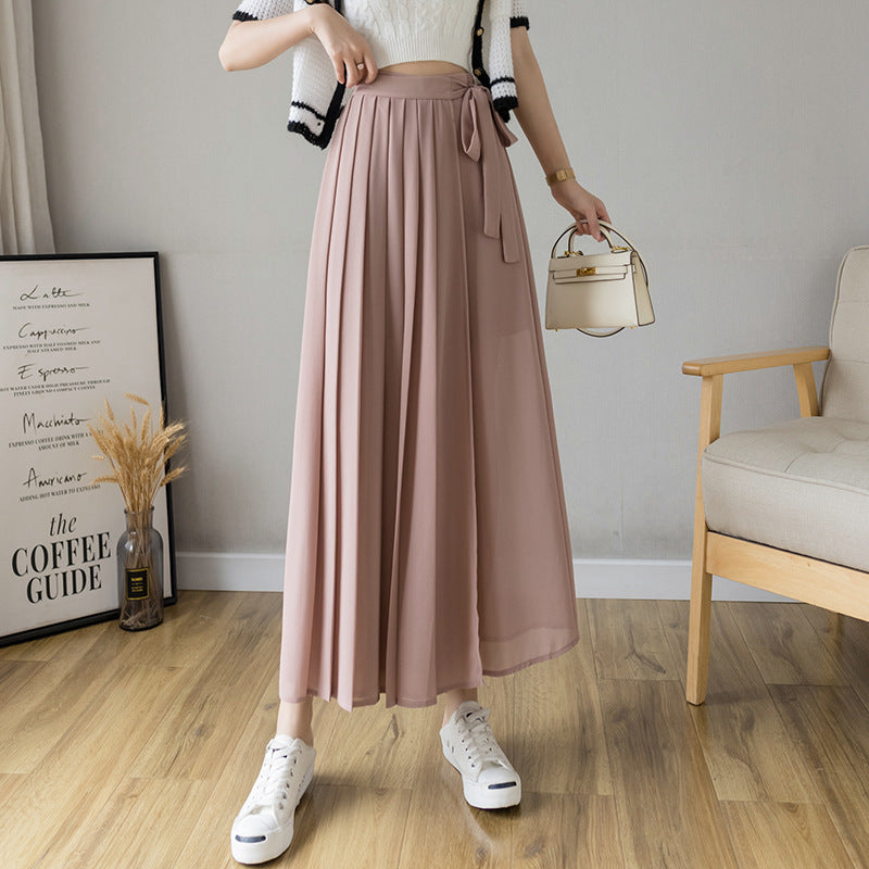 Women's Pleated Chiffon Plus Size Elastic Waist Casual Pant Skirt