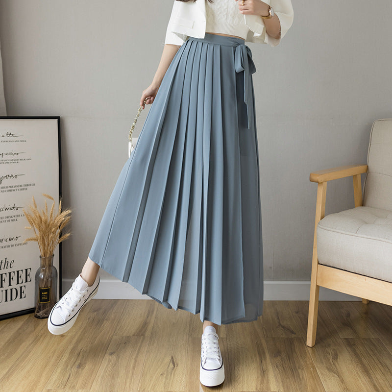 Women's Pleated Chiffon Plus Size Elastic Waist Casual Pant Skirt