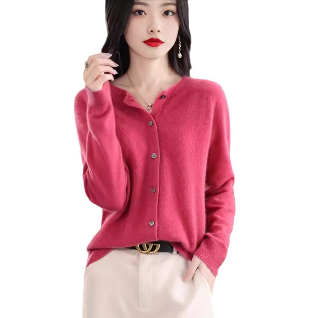 Fashion Merino Wool Cardigan Sweater Women O-Neck Long-sleeve Cashmere Knitwear Spring Autumn Female Clothing Tops