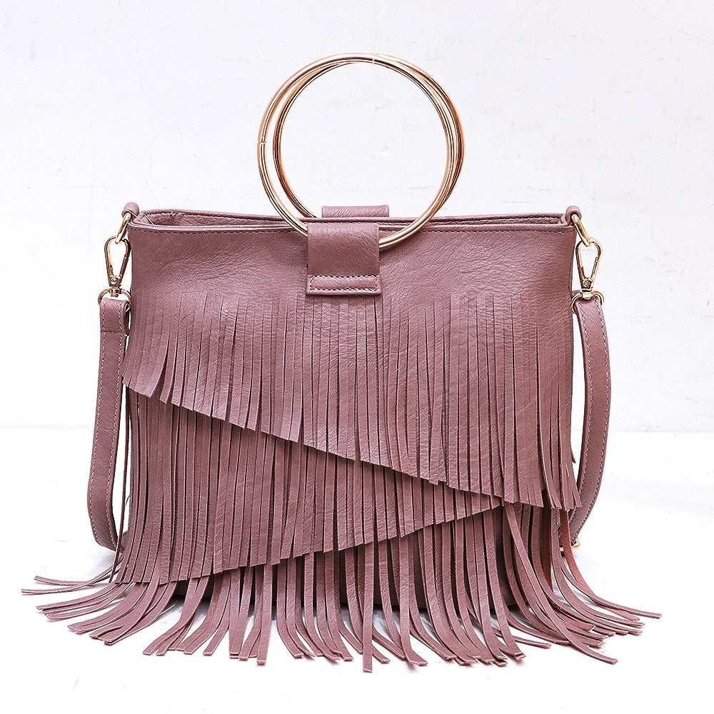 Iron Portable And Fashion New Irregular Tassel Bag with wristlet ring