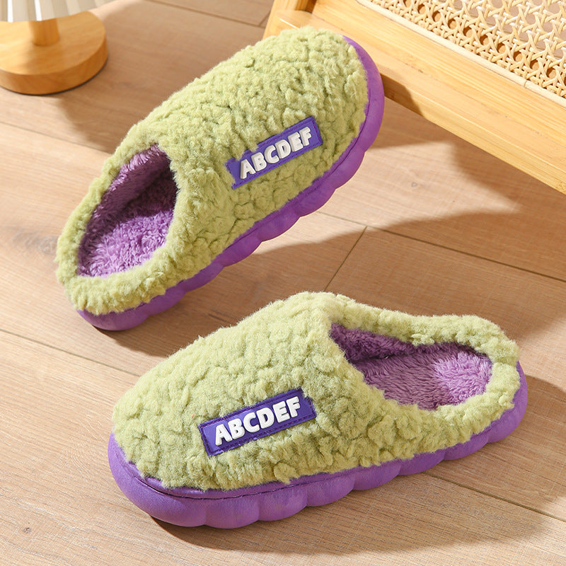 New Letter Home Slippers Autumn And Winter Indoor Non-slip Thick-soled Fur Slippers Fluffy Slides Household Warm Shoes