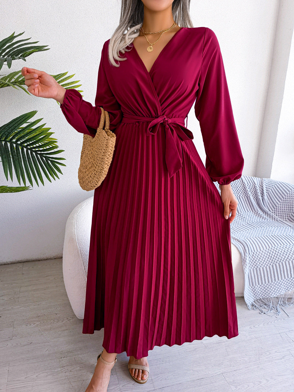 Trending Latest Fashion Elegant Cross Pleated Maxi wrap Dress - best Christmas evening party outfit - Mega sale - Christmas special - winter sale