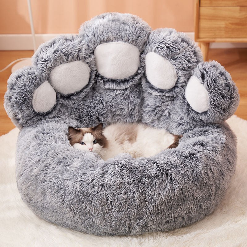 Dog Bed Cat Mat Round Large Pet House Long Plush Deep Sleeping 
Warm Bear Paw Shape Super Soft Cushion Calm Beds - Best Nesting washable warm pets bedding