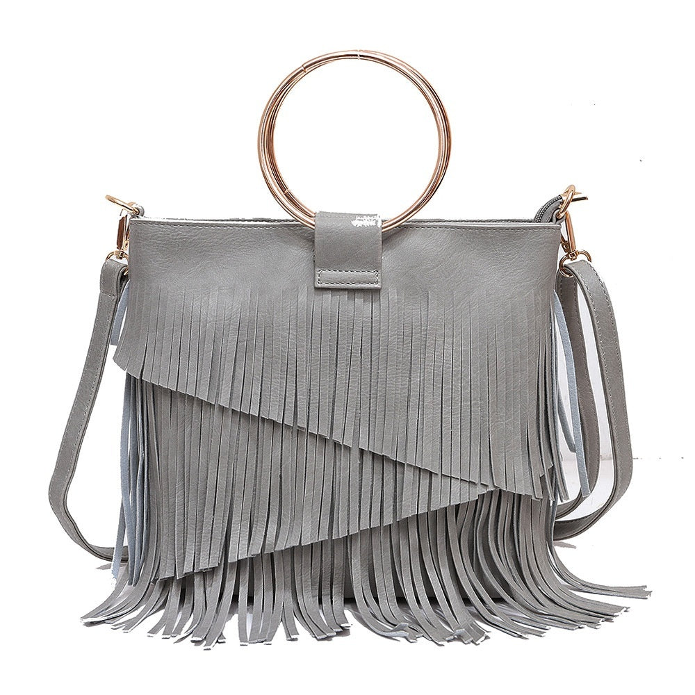 Iron Portable And Fashion New Irregular Tassel Bag with wristlet ring