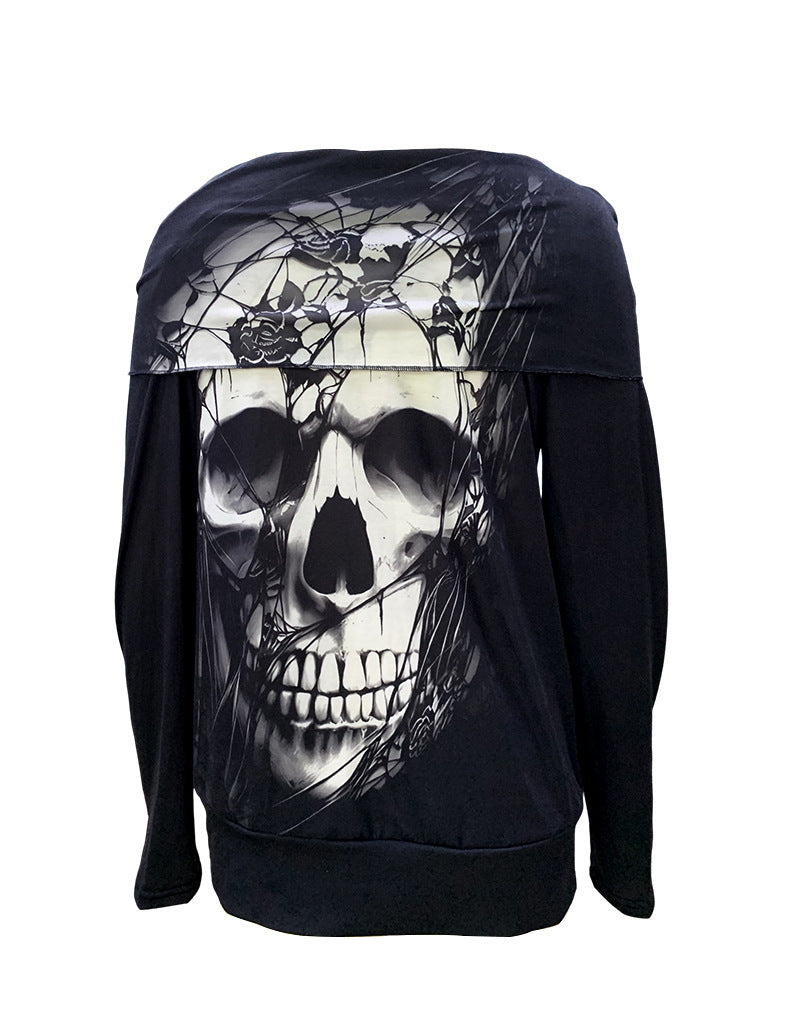 Women's Halloween Fashion Temperament Skull Top - jumper pullover top - winter spooky 👻 skull dress - all sizes available- sale ends soon - free uk delivery