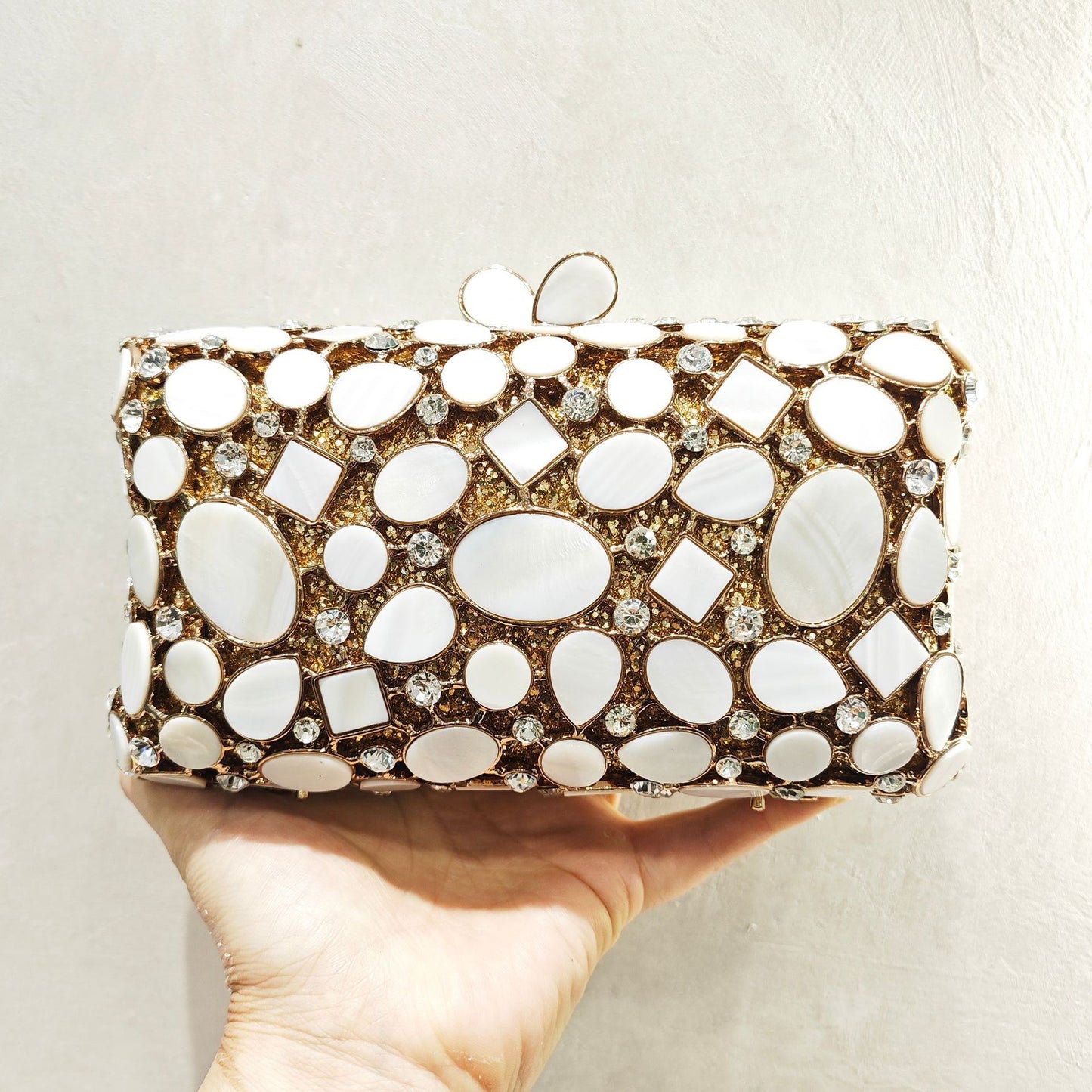 Luxury Fashion Designer Diamonds & Shell GEMSTONES Encrusted Party Prom Clutch Tote Bag UK