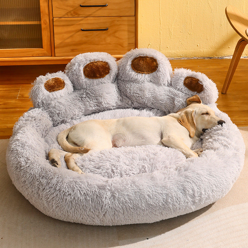 Dog Bed Cat Mat Round Large Pet House Long Plush Deep Sleeping 
Warm Bear Paw Shape Super Soft Cushion Calm Beds - Best Nesting washable warm pets bedding